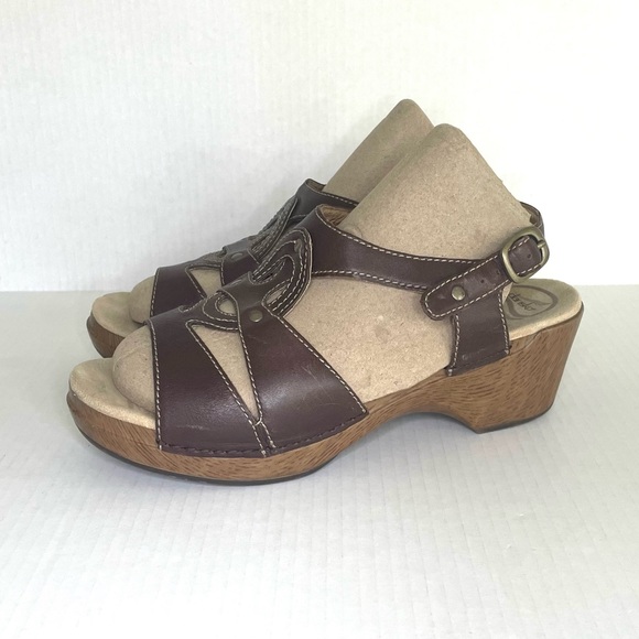 Dansko Clogs Platform Sandals‎ Brown Leather Ankle Strap Women’s 41, US 10.5-11 - Picture 1 of 14